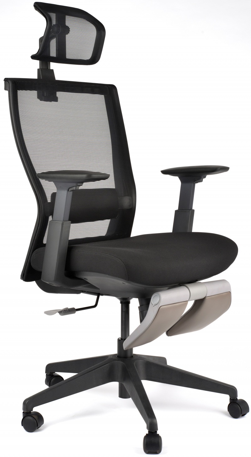 stolička MOTOSTUHL M5 čierny plast, látka čierna, sedák čierny, podpera nôh šedá