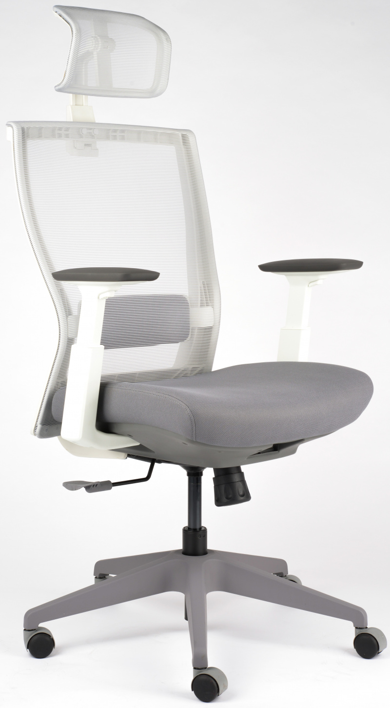 stolička MOTOSTUHL M5 biely plast, látka tmavo šedá + svetlo šedá