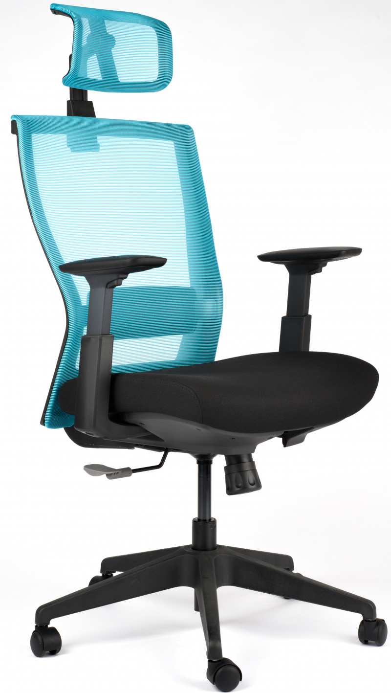 stolička MOTOSTUHL M5 čierny plast, látka čierna + svetle modrá