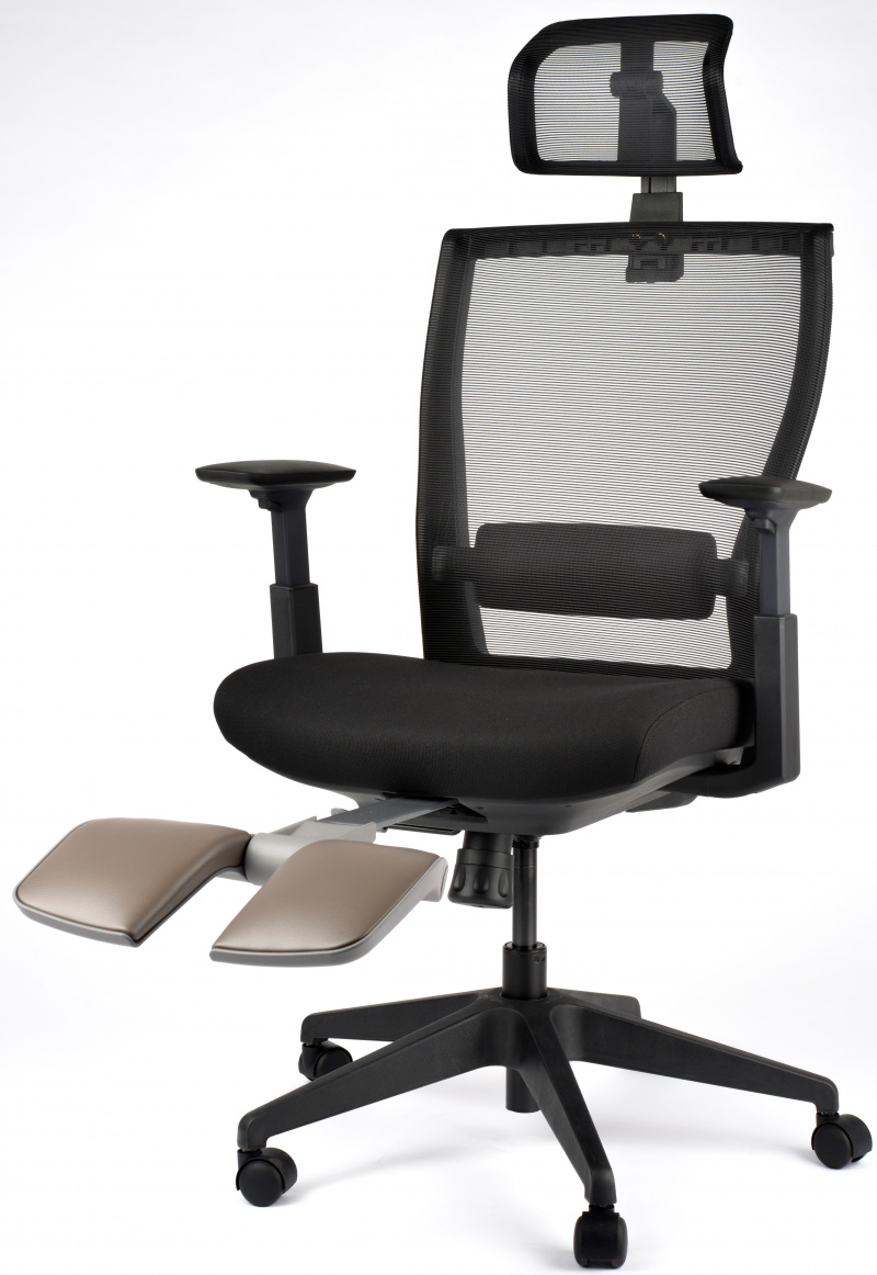 stolička MOTOSTUHL M5 čierny plast, látka čierna, sedák čierny, podpera nôh šedá