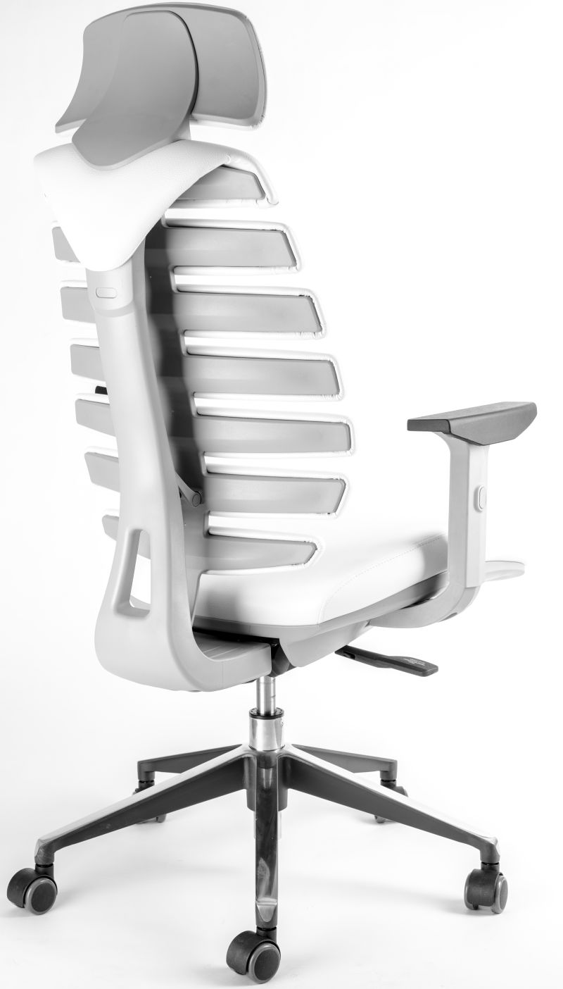 kancelárska stolička FISH BONES PDH šedý plast, bílá koženka PU480329