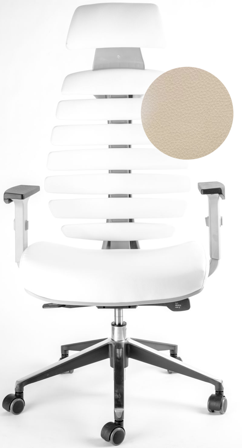 Kancelárska stolička FISH BONES PDH šedý plast, biela koženka PU480329
