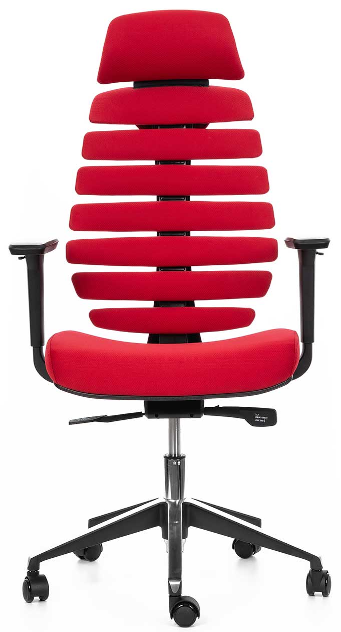 kancelárska stolička FISH BONES PDH čierny plast, 26-68 červená, 3D podrúčky