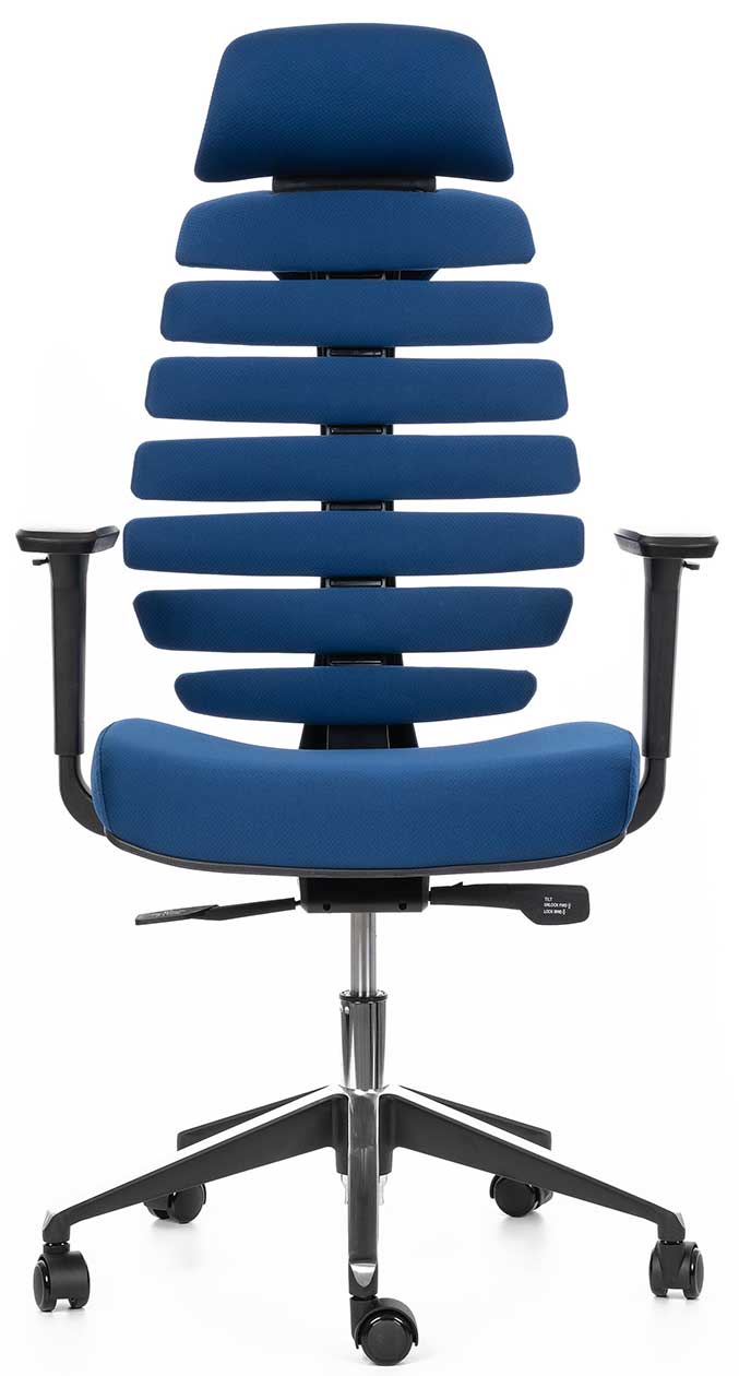 kancelárska stolička FISH BONES PDH čierny plast, 26-67 modrá, 3D podrúčky
