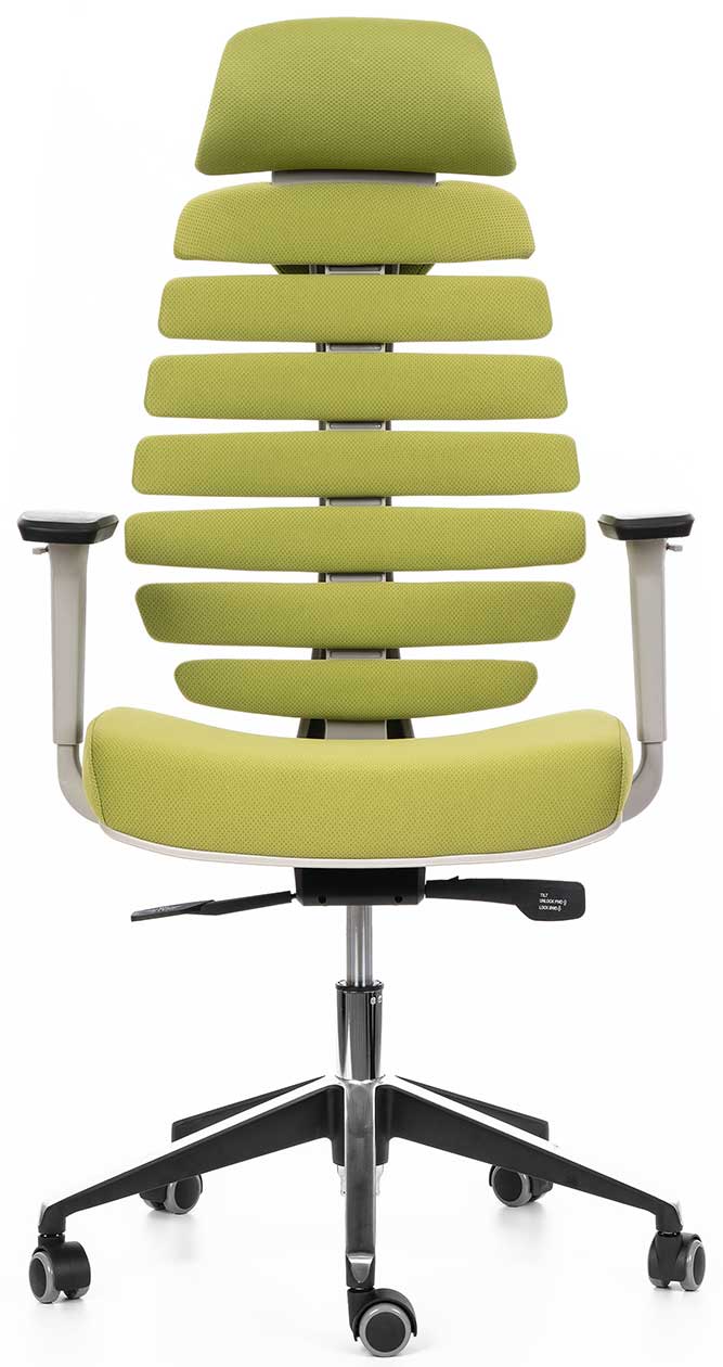 kancelárska stolička FISH BONES PDH šedý plast, 26-66 zelená, 3D podrúčky