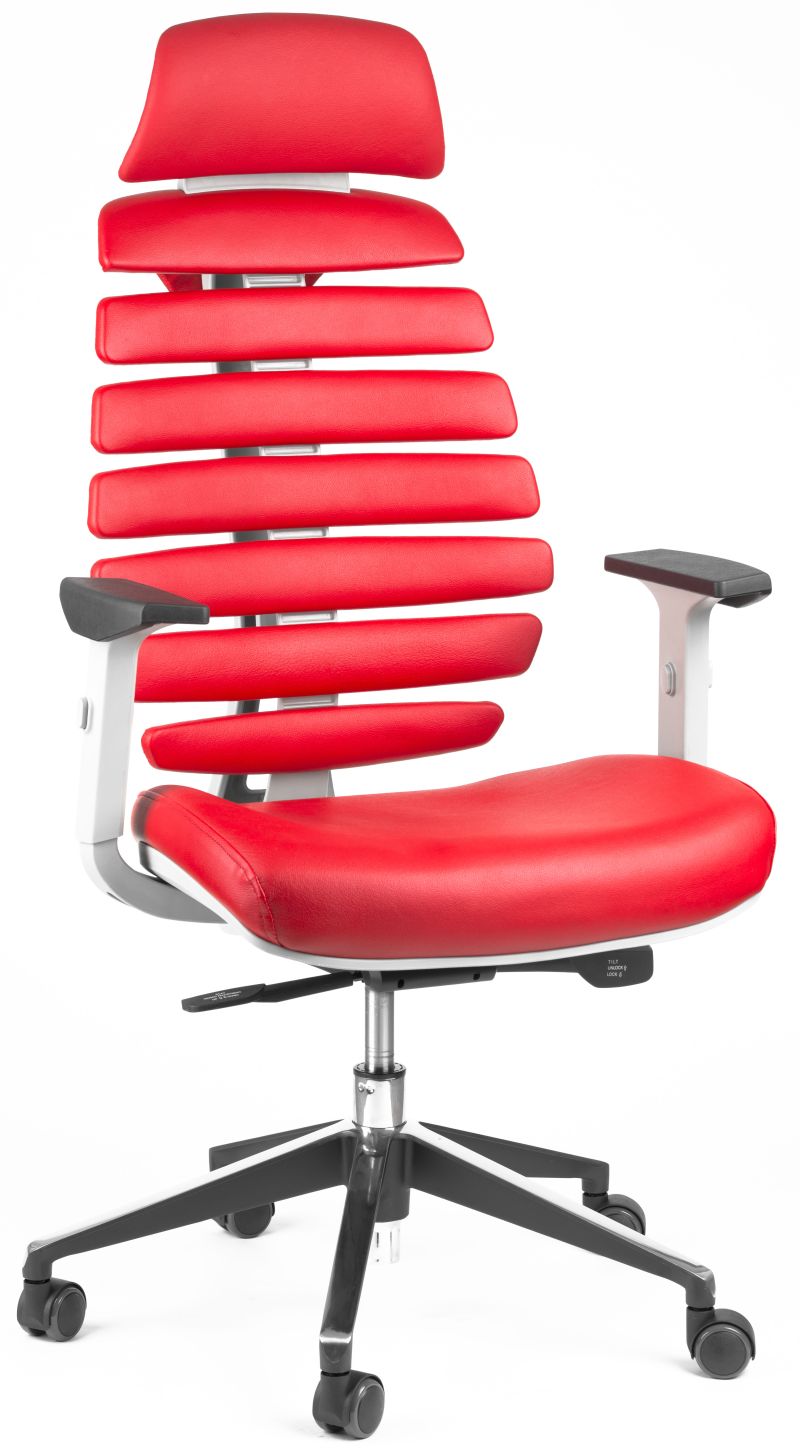 kancelárska stolička FISH BONES PDH sivý plast, červená koža