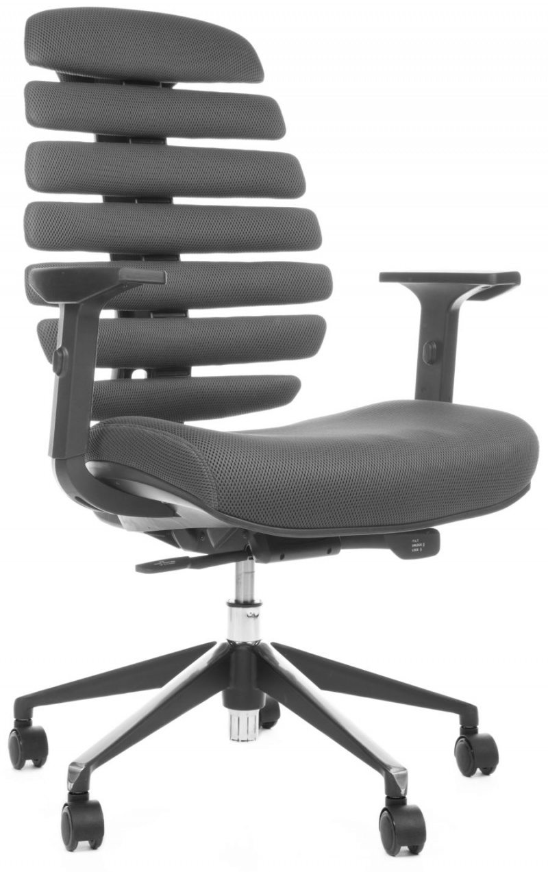 kancelárska stolička FISH BONES čierny plast, šedá látka TW12