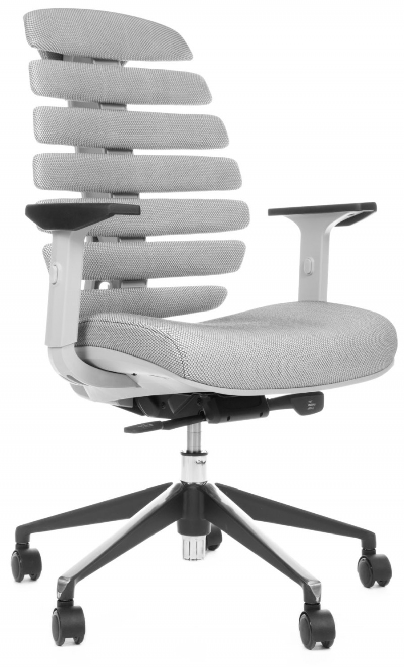 kancelárska stolička FISH BONES šedý plast,šedá látka s černou mřížkou SH04