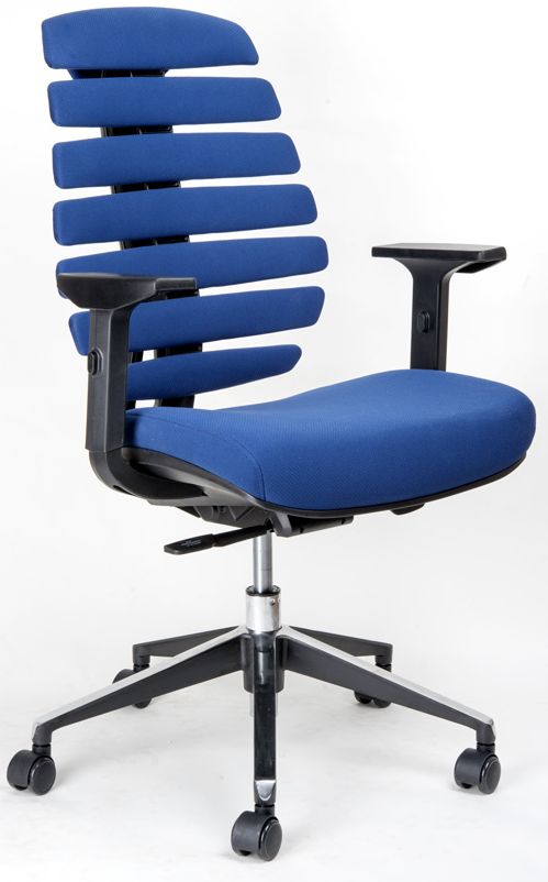 kancelárska stolička FISH BONES čierny plast, modrá látka 26-67