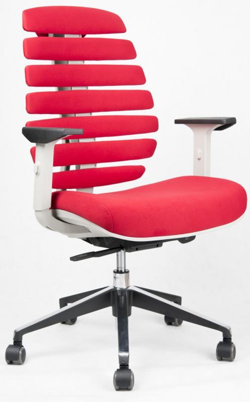 kancelárska stolička FISH BONES šedý plast, červená látka 26-68