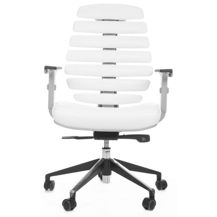 kancelárska stolička FISH BONES šedý plast, biela koženka