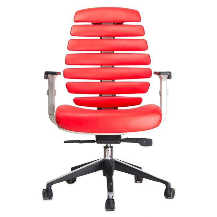kancelárska stolička FISH BONES sivý plast, červená koža