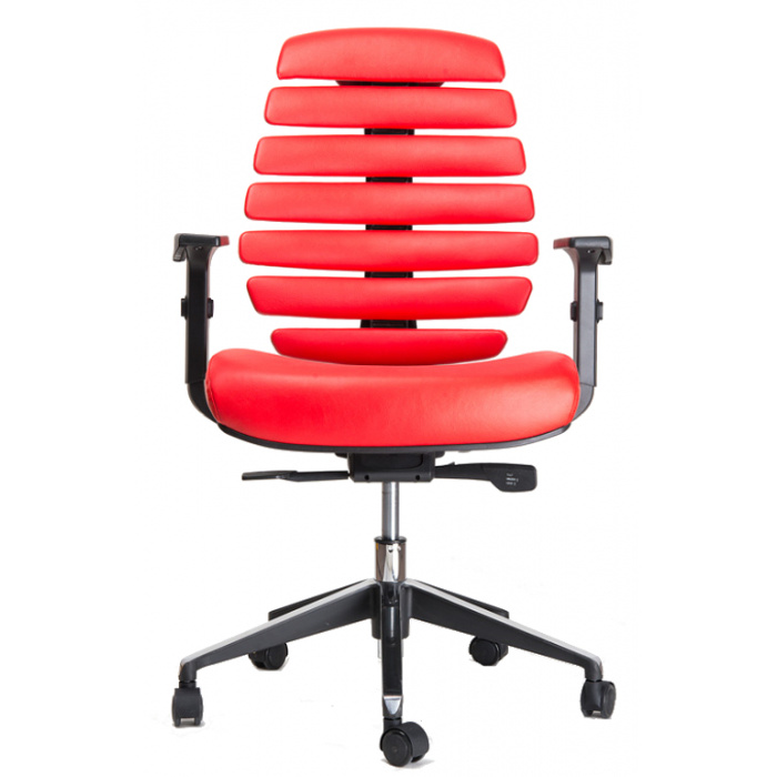 kancelárska stolička FISH BONES čierny plast, červená koža