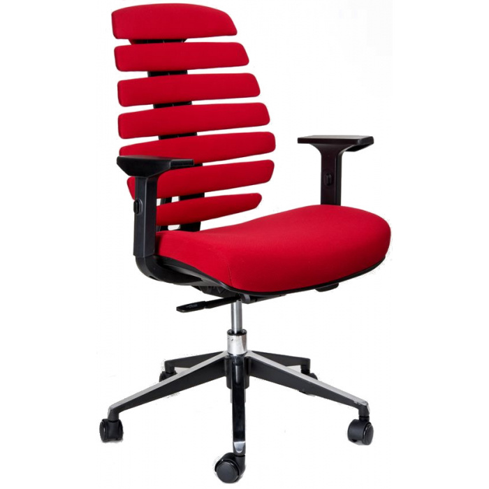 kancelárska stolička FISH BONES čierny plast, červená látka 26-68
