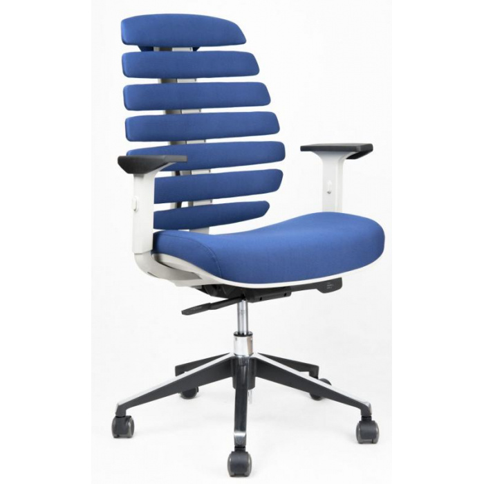 kancelárska stolička FISH BONES šedý plast, modrá látka 26-67