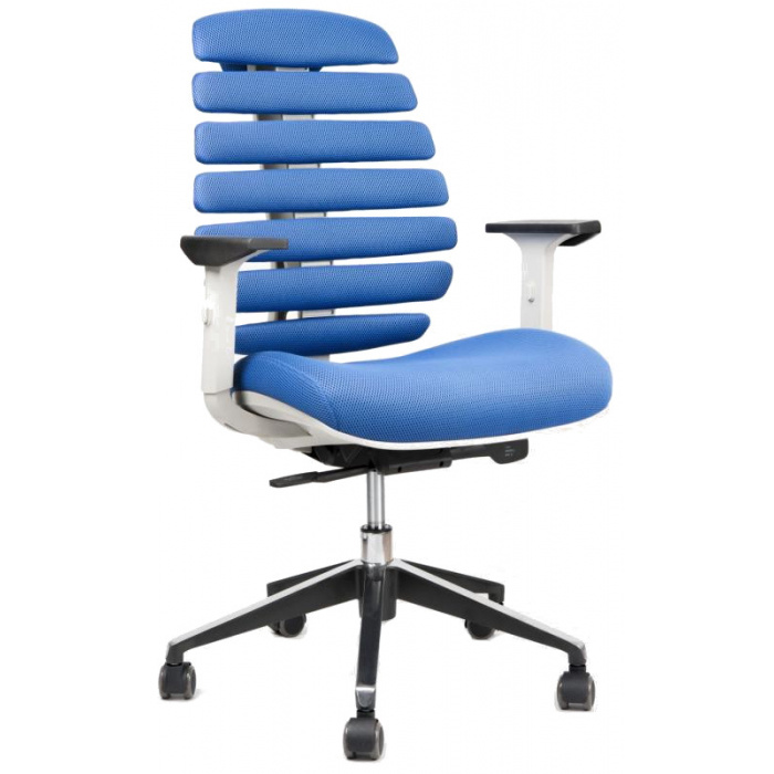 kancelárska stolička FISH BONES šedý plast, modrá látka MESH TW10
