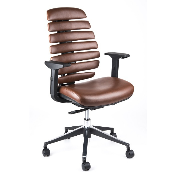 kancelárska stolička FISH BONES čierny plast, hnědá koženka PU681405