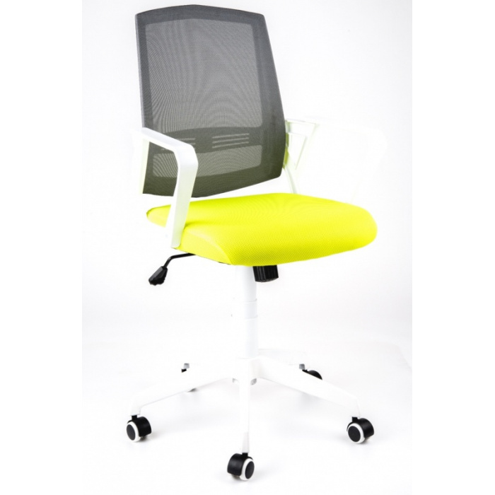 študentská stolička SUN, bílé područky, šedý operadlo, zelený sedák