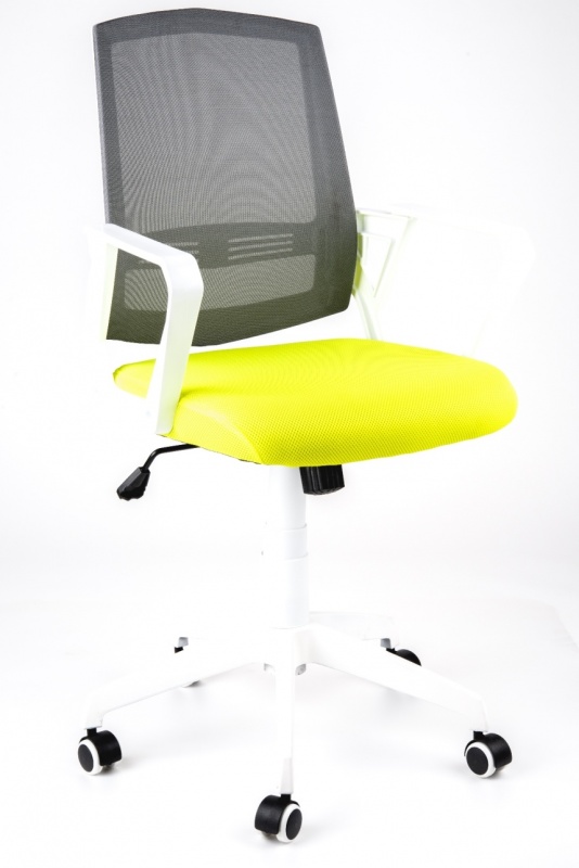 študentská stolička SUN, bílé područky, šedý operadlo, zelený sedák gallery main image