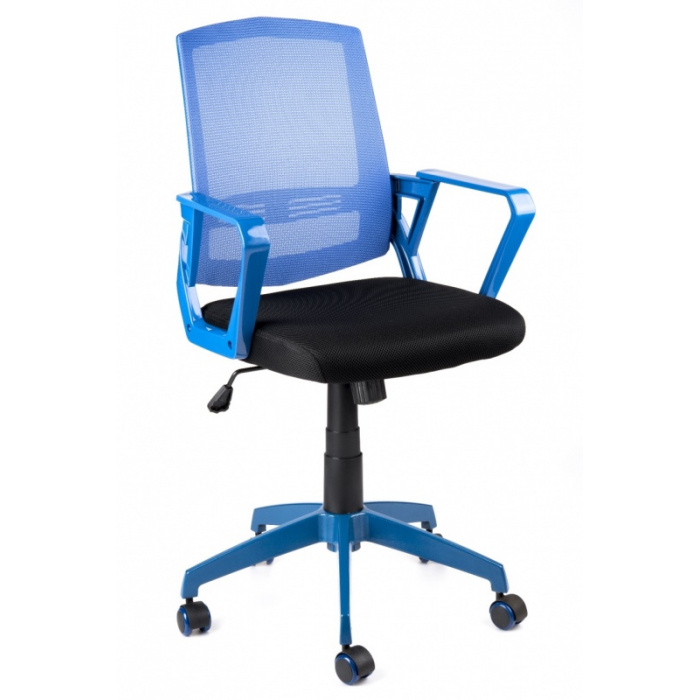študentská stolička SUN, modré područky, modrý operadlo, čierny sedák