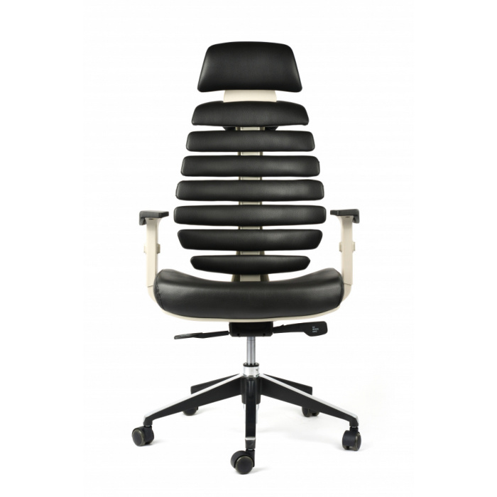 kancelárska stolička FISH BONES sivý plast, čierna koženka