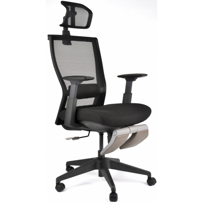 Kancelárská stolička M5 celočierná, podpera nohou šedá