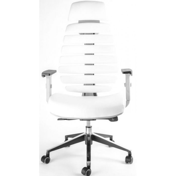stolička FISH BONES PDH šedý plast, bílá koženka PU480329, č. AOJ074
