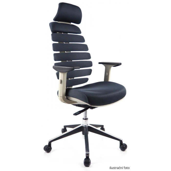 Kancelářská židle FISH BONES - operadlo šedé,  čierna koženka č.AOJ494