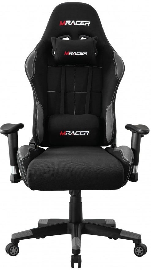Herná stolička MRacer látková, čierno-sivá gallery main image