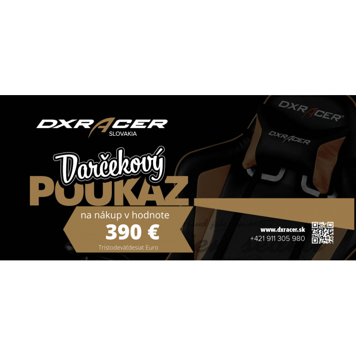 darčeková poukážka na stoličku DXRACER v hodnote 390 EUR