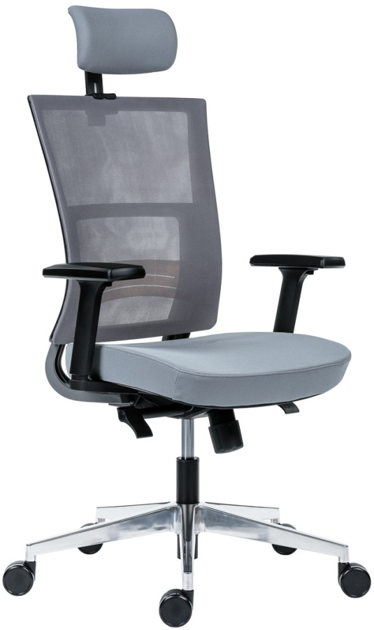 kancelárska stolička NEXT PDH, sivá sieťovina, sivá látka_ gallery main image